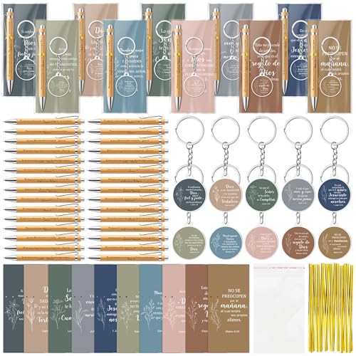 ANGOLIO 230Pcs Spanish Christian Flower Religious Gift Bulk Easter Gift Regalos Cristianos En Español Bible Verse Bamboo Pen Keychain Bookmark Inspirational Stationary Gift for Women Men VBS Church - style: Flower