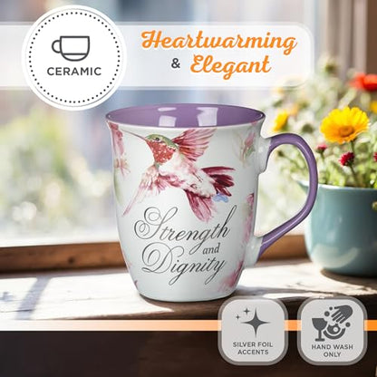 Christian Art Gifts Large Ceramic Scripture Coffee Mug for Women - color: Purple/Strength & Dignity