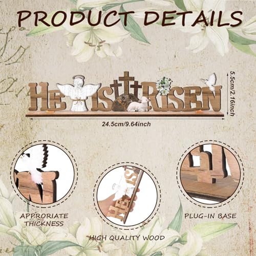 Vercraft Easter Decorations He Is Risen Wooden Sign Religious Table Centerpiece Christian Farmhouse Tabletop Sign for Tiered Tray Decor Fireplace Mantel Room Birthday Spring, 2.2 x 9.7 Inch(Fresh) - style: Fresh