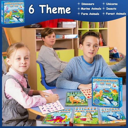 6 Pcs Paint by Sticker Books for Kids Ages 4-8 Sticker by Number Books Activity Book for Kids Ages 3-5 Sticker Puzzle Book Craft Art Toddler Girls Gift with Dinosaur Unicorn Forest Animal 48 Pictures - style: Animal