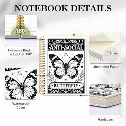 ERHACHAIJIA Anti-Social Butterfly Spiral Notebooks for Tarot Enthusiasts - color: Black-white