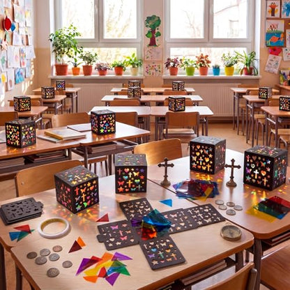 DoubleFill 24 Sets VBS Crafts Tissue Paper Lanterns Crafts Kits Religious Cross Tissue Paper Lanterns Bulk Suncatcher DIY Cross Ornaments for Church Sunday School VBS Art Classroom