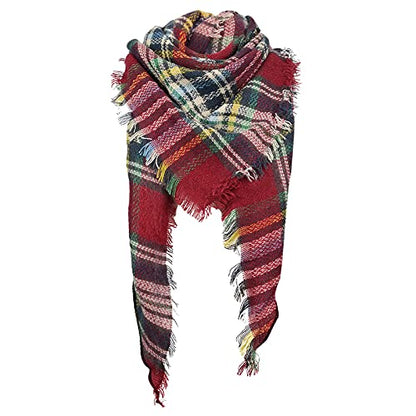 American Trends Scarfs for Women Winter Triangle Scarf Classic Plaid Warm Scarf Soft Scarves Knitted Wrap Shawl - color: Triangle Striped Burgundy & Beige