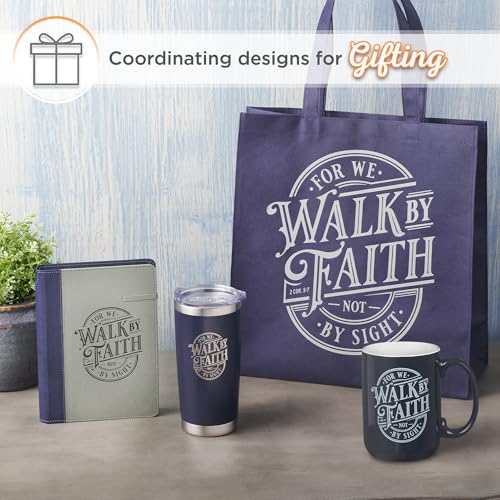Christian Art Gifts Walk by Faith Scripture Coffee Mug, Inspirational Bible Verse Ceramic Mug, Navy Blue & White, 14 oz, Lead & Cadmium-Free, Christian Gift Drinkware for Men & Women - color: Navy Blue/Walk by Faith