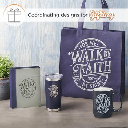 Christian Art Gifts Walk by Faith Scripture Coffee Mug, Inspirational Bible Verse Ceramic Mug, Navy Blue & White, 14 oz, Lead & Cadmium-Free, Christian Gift Drinkware for Men & Women - color: Navy Blue/Walk by Faith
