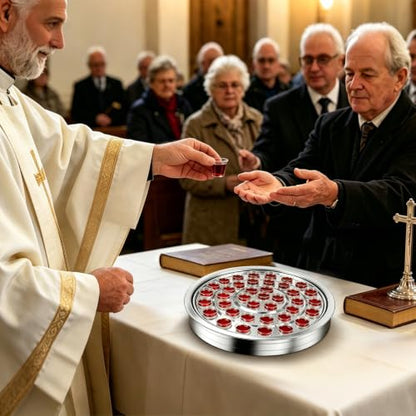 Stainless Steel Communion Tray, 40 Cup Openings, Stackable Silver Church Communion Cup Holder for Worship Services and Holy Communion Supplies, 1 Silver Wine Tray, No Lid - color: Silver