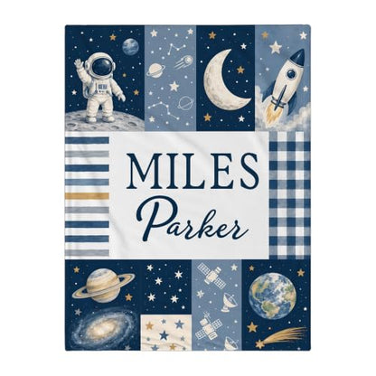 Personalized Space Baby Blanket, Custom Galaxy Baby Blanket - color: Blue #13