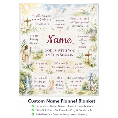 Personalized Christian Blanket for Women, Custom Name Scripture Throw Blanket with Bible Verse, Religious Faith Gift for Mom Daughter Sister Friend, Sympathy Birthday Christmas Baptism Gift - color: Background Pattern 6