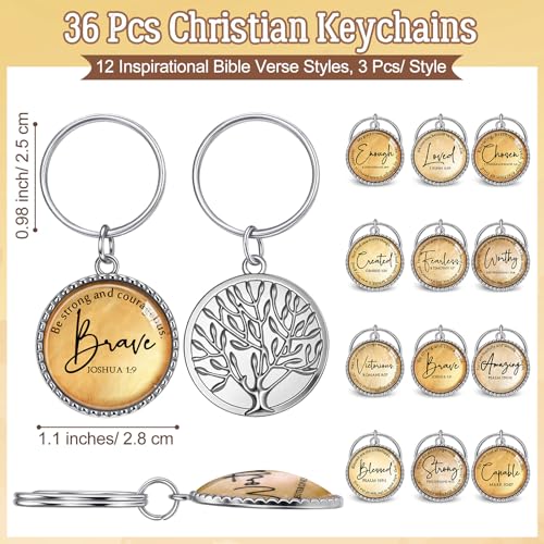 Equsion 36 Pcs Christian Keychain Bulk Mini Bible Verse Keychains with Scripture Quote Religious Gifts for Women Men Pastor Clergy (Wood) - color: Wood