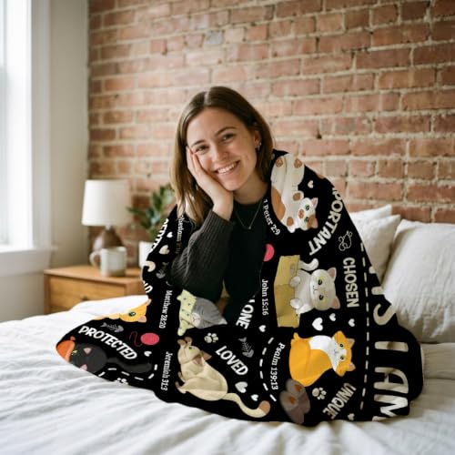 Cat Throw Blanket with Bible Verse,Thoughtful Christian Gifts - color: Bible-cat, size: 60"x80"