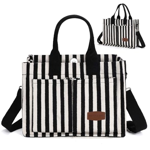 LHMTQVK Canvas Tote Bag for Women, Work & Bible Study Handbag - color: Black Stripe