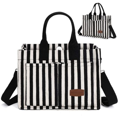 LHMTQVK Canvas Tote Bag for Women, Work & Bible Study Handbag - color: Black Stripe