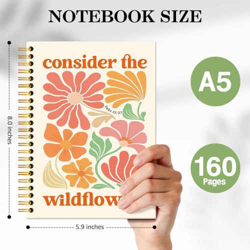 ERHACHAIJIA Consider The Wildflowers Lined Spiral Notebook Gifts for Women - color: Off White-Orange