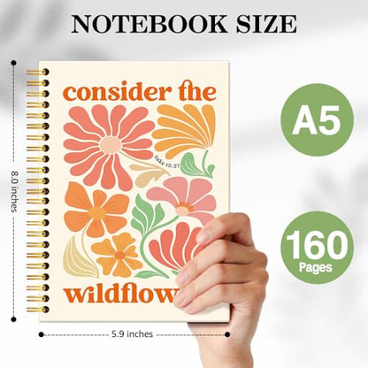 ERHACHAIJIA Consider The Wildflowers Lined Spiral Notebook Gifts for Women - color: Off White-Orange