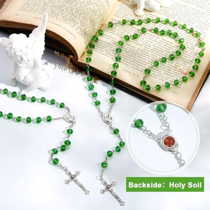 ROCEEI 12/24 Set Catholic Rosary Beads Necklace Bulk - color: Green