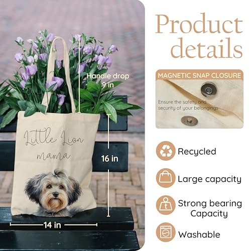 Dog Mom Canvas Tote Bag for Women, Reusable Cotton Shoulder Bag, Dog Lover Gift, Mother’s Day Pet Mom Shopping Tote - color: Little Lion
