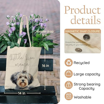 Dog Mom Canvas Tote Bag for Women, Reusable Cotton Shoulder Bag, Dog Lover Gift, Mother’s Day Pet Mom Shopping Tote - color: Little Lion