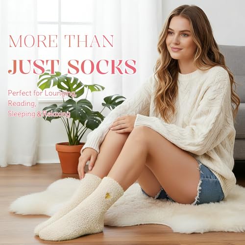 Fuzzy Socks for Women Mothers Day Self Care Book Lovers Christian Birthday Gifts - color: Beige