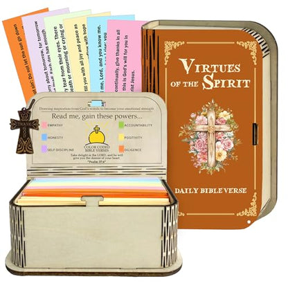Christian Bible Verses Cards Box, 150 PCS Prayer Cards Virtues Bible Verses, Daily Inspirational Scripture Hope Box, Church Religious Gifts with Cross for Women Men - color: Virtues Bible
