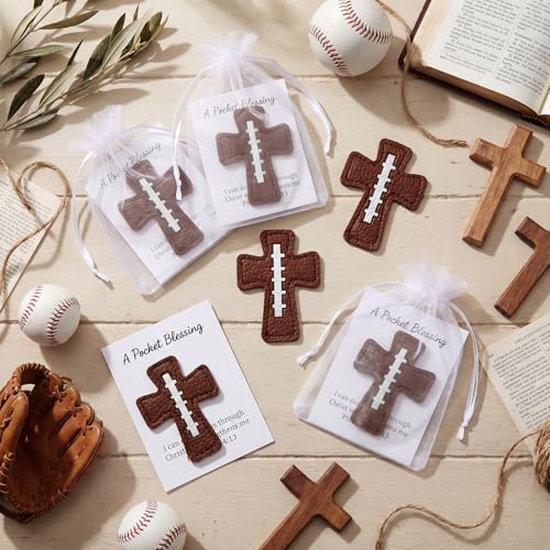 Hollowfly 12 Set Football A Pocket Blessing with Gift Cards and Organza Bags Cross Pockets Blessing Baseball Encouragement Gifts Christian Keepsake for Athletes Players Sports Lovers Team - style: Football