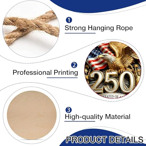 4th of July Door Sign 250 Anniversary Front Door Sign 3D Eagle 1776-2026 Wreath Patriotic Independence Hanger Wooden Wall Decor Hanging Signs for Home Porch Outdoor Decor - color: ID6