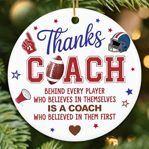 ZAGKOO Football Coach Ornament 2025 - Coaches Christmas Ornaments for Men and Women - Football Coach Gifts, Sports Thank You and Appreciation Gift Ideas - Ceramic Xmas Tree Ornament Decoration - color: Football Coach