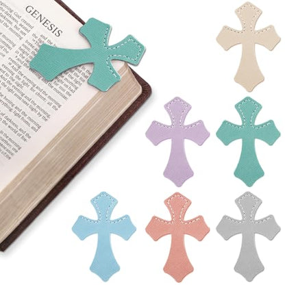 Resurhang 6 Pcs Leather Cross Bookmarks Christian Bookmarks, Pastel - color: Pastel