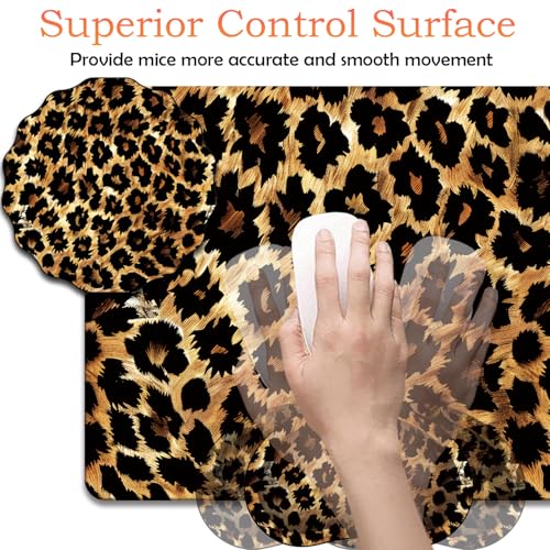 Mouse Pad 9.4"x7.9" + Wrist Support Pad + Embroidered Cup Pad Non-Slip Set, Ergonomic Mouse Wrist Support Pad, Suitable for Office/Gaming/Home Use, Leopard Print - color: Leopard Print