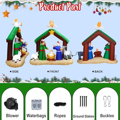 6.4 FT Christmas Inflatable Nativity Jesus Stable Christmas Angel Scene Decorations, Christmas Blow up Yard Decoration Built-in 6 LED for Christmas Decorations Outdoor Indoor Xmas Gifts