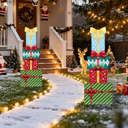 Bshine Christmas Outdoor Decor Stake,41.5" Metal Xmas Box Yard Sign,4 Pack - size: 41.5" Gift