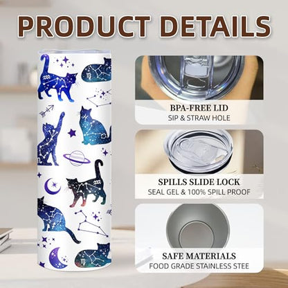 Cat Gifts for Women Constellation Tumbler 20oz Insulated Travel Coffee Mug - color: Astrological Cat