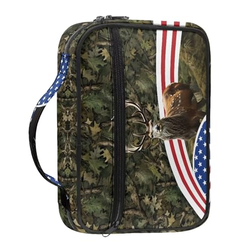 Bible Cover Church Carrying Book Case Polyester Bible Protective with Pen Slots and Zippered Pocket Customizable - color: Deer Fall Leaf American Flag