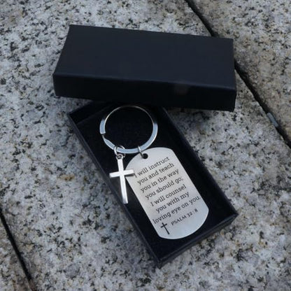 Inspirational Scripture Keychain with Cross - Bible Verse Matte Key Chain Religious Gift for Christian - style: Psalm 32:8