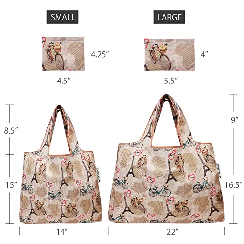 allydrew Large Foldable Tote Nylon Reusable Grocery Bags - color: Set of 2, Paris, size: Large & Small (Set of 2)