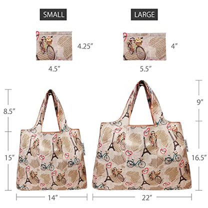 allydrew Large Foldable Tote Nylon Reusable Grocery Bags - color: Set of 2, Paris, size: Large & Small (Set of 2)