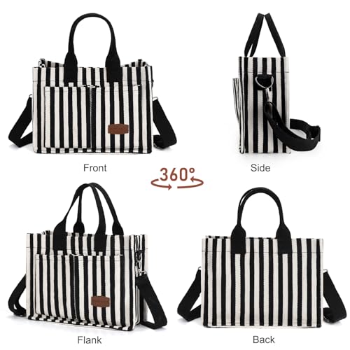 LHMTQVK Canvas Tote Bag for Women, Work & Bible Study Handbag - color: Black Stripe