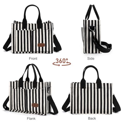 LHMTQVK Canvas Tote Bag for Women, Work & Bible Study Handbag - color: Black Stripe