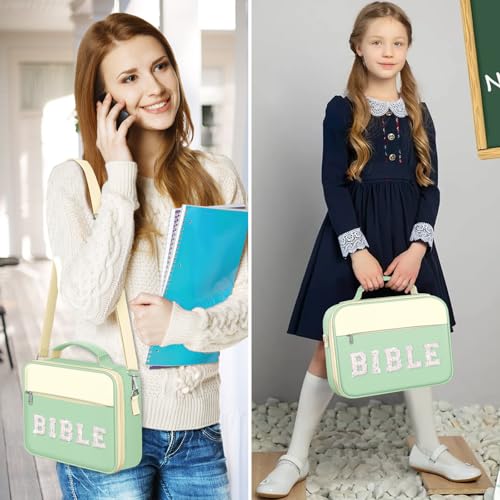 FINPAC Bible Cover with Shoulder Strap, Church Book Carrying Bible Case Bag - color: Letter Green
