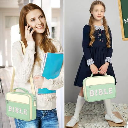 FINPAC Bible Cover with Shoulder Strap, Church Book Carrying Bible Case Bag - color: Letter Green