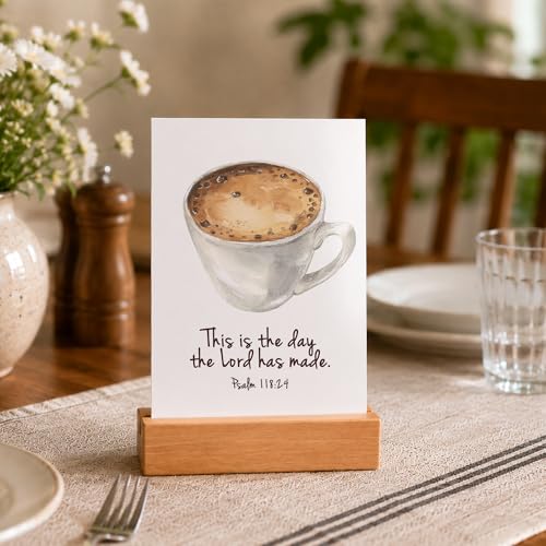 Bible Verse Cards with Wood Stand, 48 Prayer Cards for Daily Display - color: Coffee