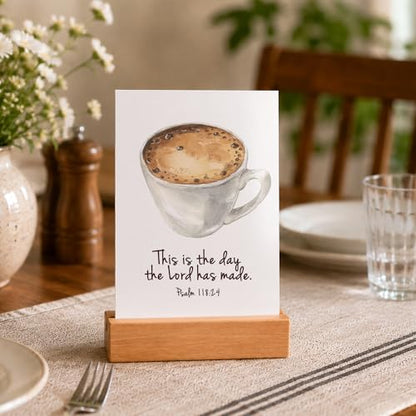 Bible Verse Cards with Wood Stand, 48 Prayer Cards for Daily Display - color: Coffee