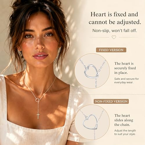Cross Necklace for Women, Dainty 14K Gold Plated Cross Pendant Simple Long Necklaces for Women, Christian Faith Necklace Trendy Gold Jewelry Gifts for Easter - color: fixed silver heart infinity cross necklace