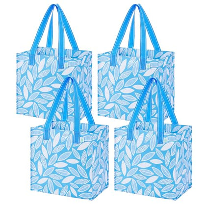 VENO 4 Pack Large Grocery Bag Reusable Shopping Bags with Hard Bottom - color: Spring Breeze
