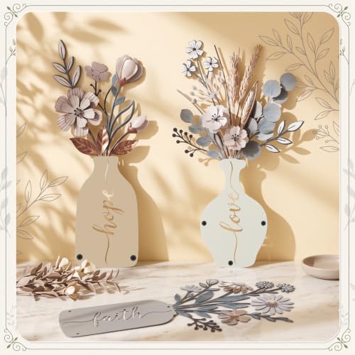 ElaraBerry 3 Pcs Christian Metal Flower Wall Sign Minimalist Rustic Decor