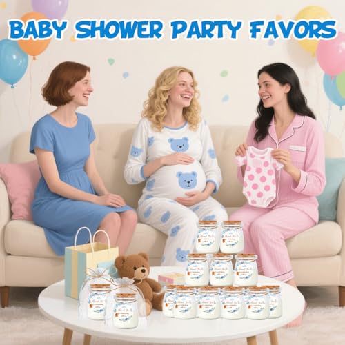 24Pcs Baby Shower Candle Party Favors Lavender Scented Glass Jars Wax Candle Bulk with Thank You Cards Organza Bags for Guests Boy Girl Birthday Gender Reveal Gift Souvenirs (Blue Bear, 24) - style: Blue Bear