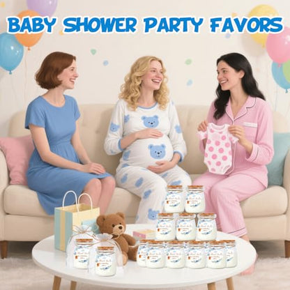 24Pcs Baby Shower Candle Party Favors Lavender Scented Glass Jars Wax Candle Bulk with Thank You Cards Organza Bags for Guests Boy Girl Birthday Gender Reveal Gift Souvenirs (Blue Bear, 24) - style: Blue Bear