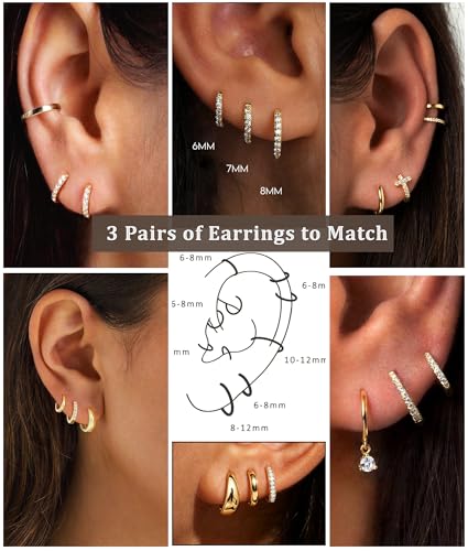 3Pairs Gold Cross Earrings for Women Hoops Huggie Earrings Stack Set - color: Gold-6