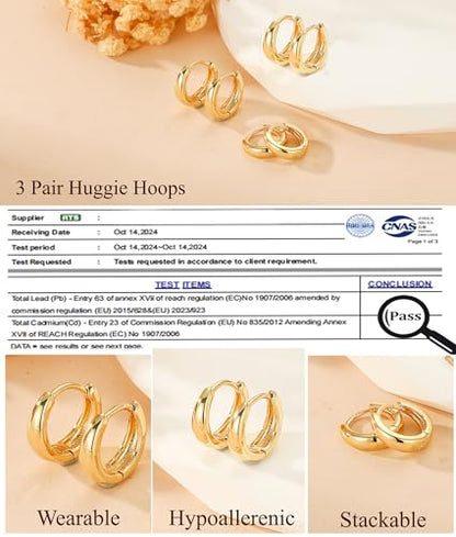3Pairs Gold Cross Earrings for Women Hoops Huggie Earrings Stack Set - color: Gold-4
