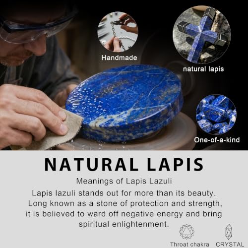 Lapis Lazuli/Amethyst Cross Necklace for Men Waterproof and Sweat-Resistant Suitable for both men and women With Adjustable Box Chain Christian Jewelry Father Day Gifts for Men - color: Blue&Black