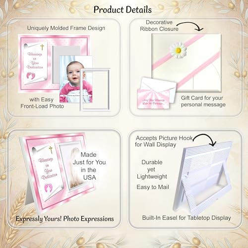 Baby Girl Dedication Picture Frame Keepsake – Faith-Inspired Gift from Godparents or Grandparents – Holds 3.5x5 Photo - color: Girl Dedication